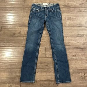 These are Ariat Real denim, straight jeans. Bought from Murdochs.